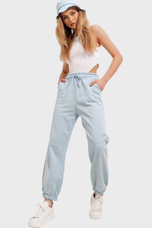Trend Alaçatı Stili Women's Blue Elastic Leg Two Thread Sweatpants ALC Women
