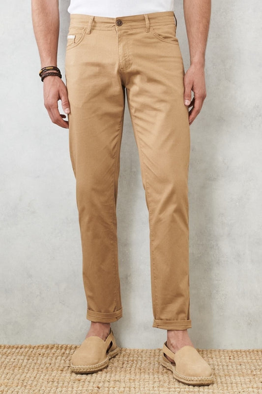 AC&Co - Altınyıldız Classics Men's Camel Slim Fit Slim Fit 5 Pocket Flexible Chino Trousers Men