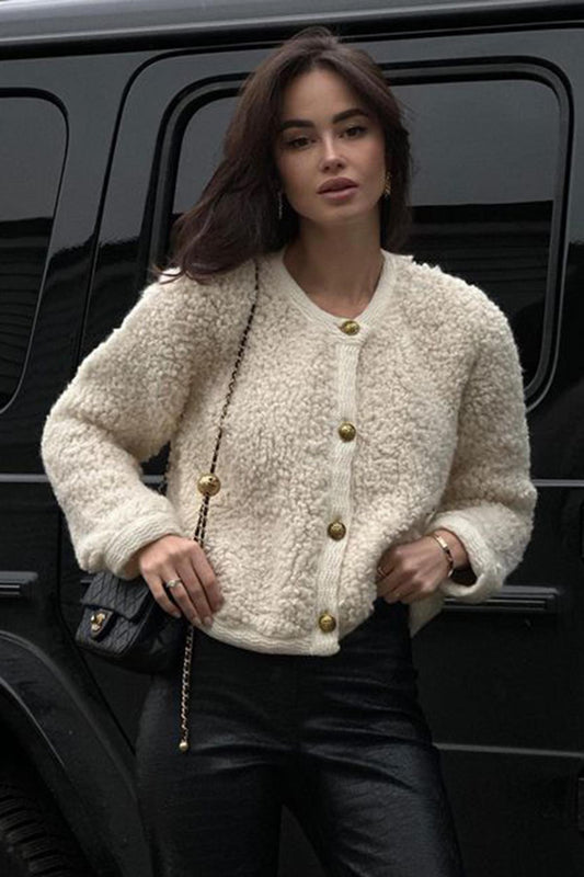 Madmext Beige Buttoned Boucle Knitwear Cardigan Women