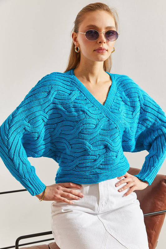 Bianco Lucci Women's Braided Tie-Up Knitwear Cardigan Turquoise Women