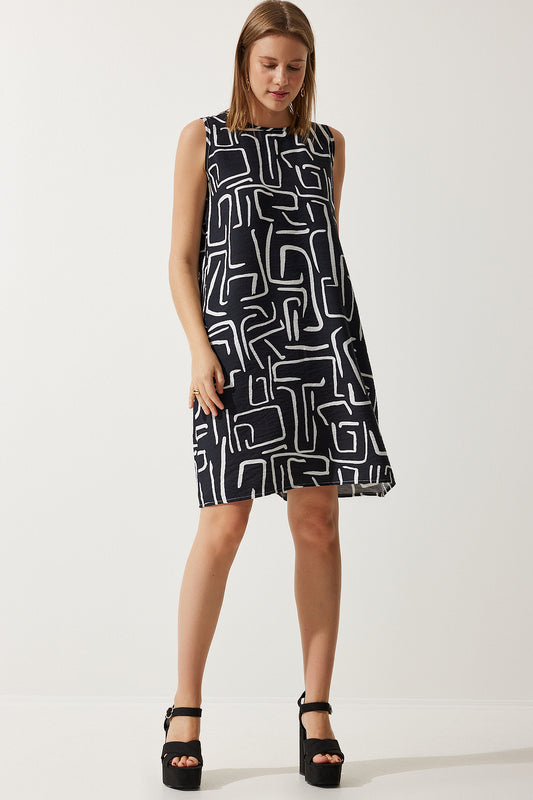 Happiness İstanbul Women's Vibrant Black Patterned Summer Bell Dress Live Black Women