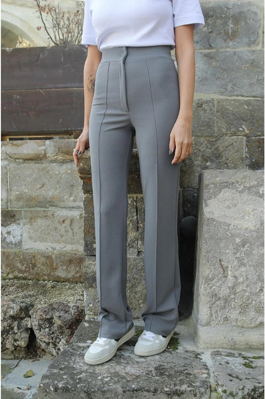 VOLT CLOTHİNG Women's Lycra Wide Leg Trousers Gray Women