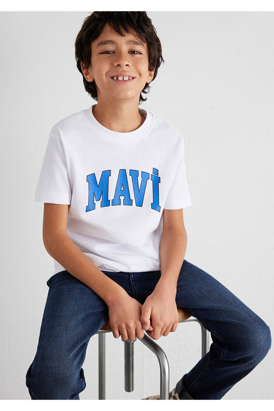Mavi Logo Printed White T-Shirt Regular Fit - Normal Cut Men