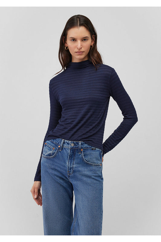 Mavi Textured Navy Blue T-Shirt Slim Fit - Slim Fit Grey Women