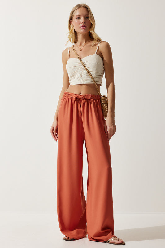 Happiness İstanbul Women's Peach Summer Viscose Palazzo Trousers Women