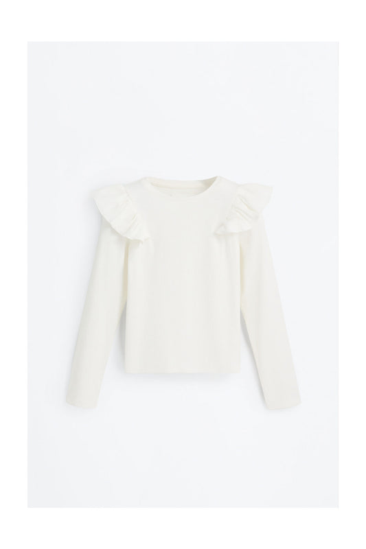 LEFTIES Kids Ribbed T-Shirt with Ruffles Brok.whit Women
