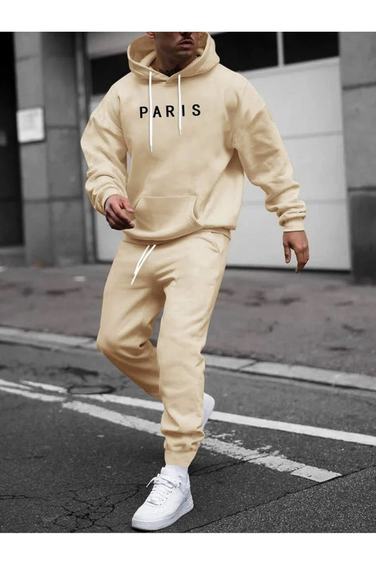 MOONBULL PARIS Printed Men's Hooded Tracksuit Set Beige Men