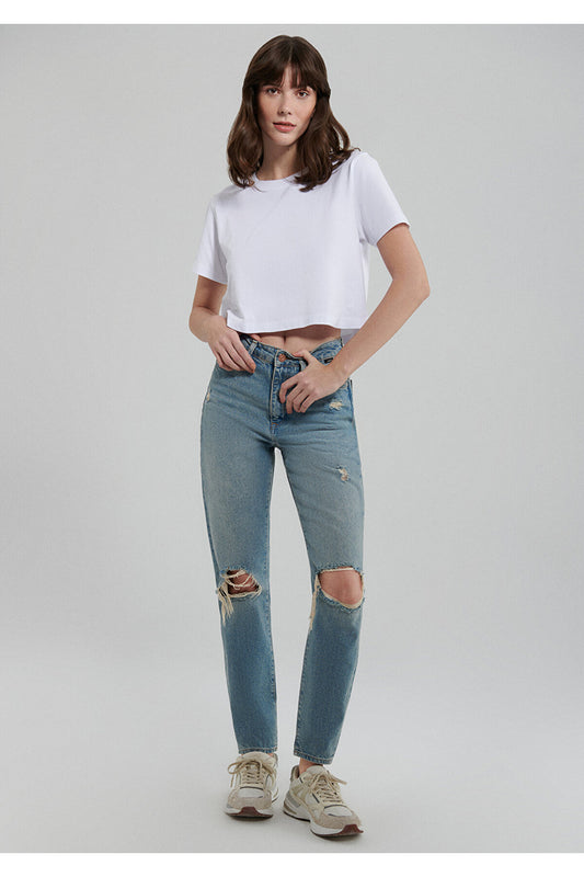 Mavi Indigo Si Jean Trousers - Ripped, Star 90s Blue Women