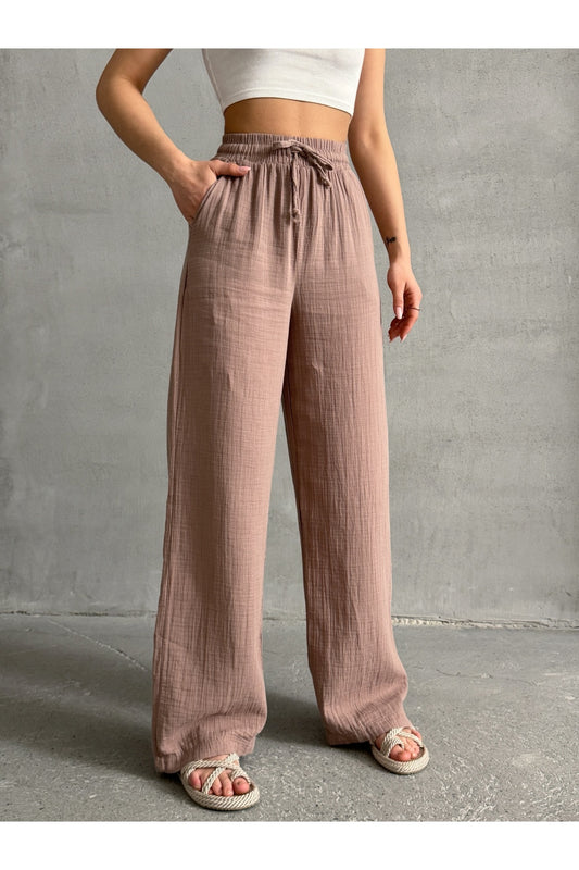 BEJNA Women's Dusty Rose Muslin Palazzo Trousers Dried Rose Women