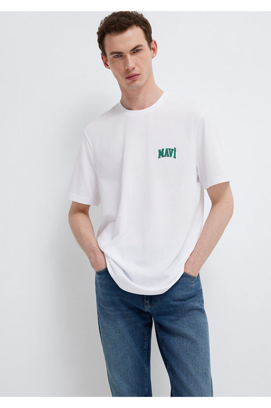 Mavi Logo Printed White T-Shirt Regular Fit - Normal Cut Men