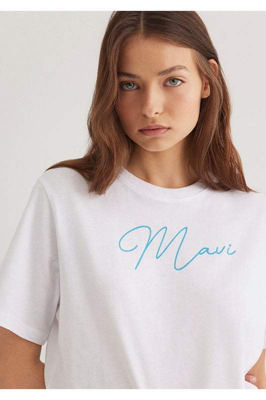 Mavi Logo Printed White T-Shirt Regular Fit - Regular Women