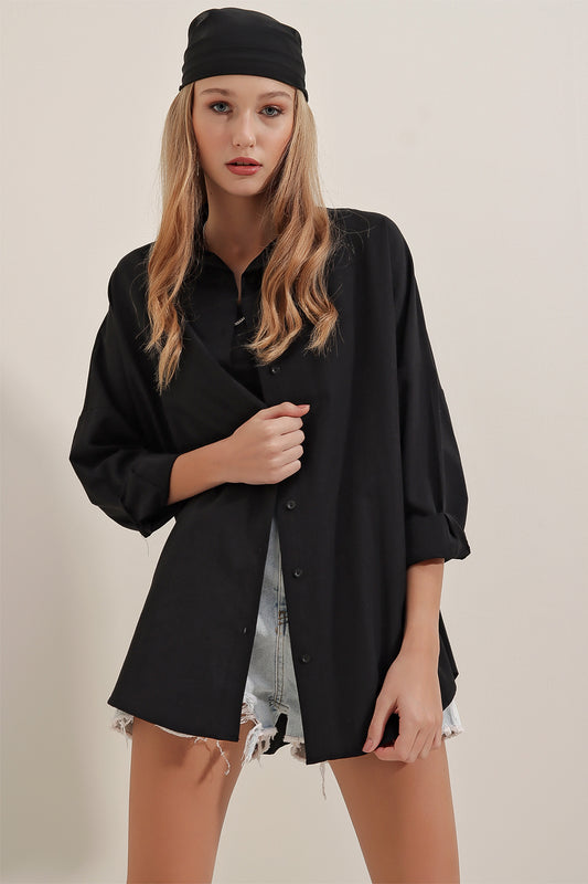 Bigdart Women's Black Oversize Long Basic Shirt Women