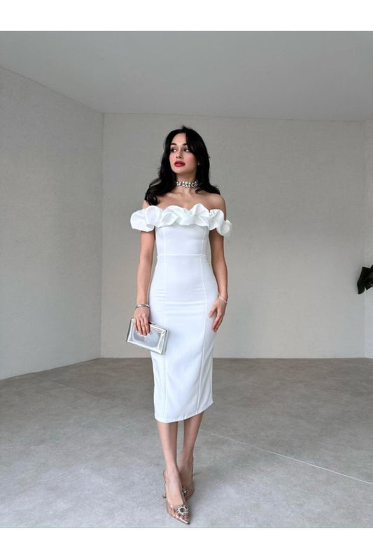 Afiş Butik Midi Length Off Shoulder Dress White Women