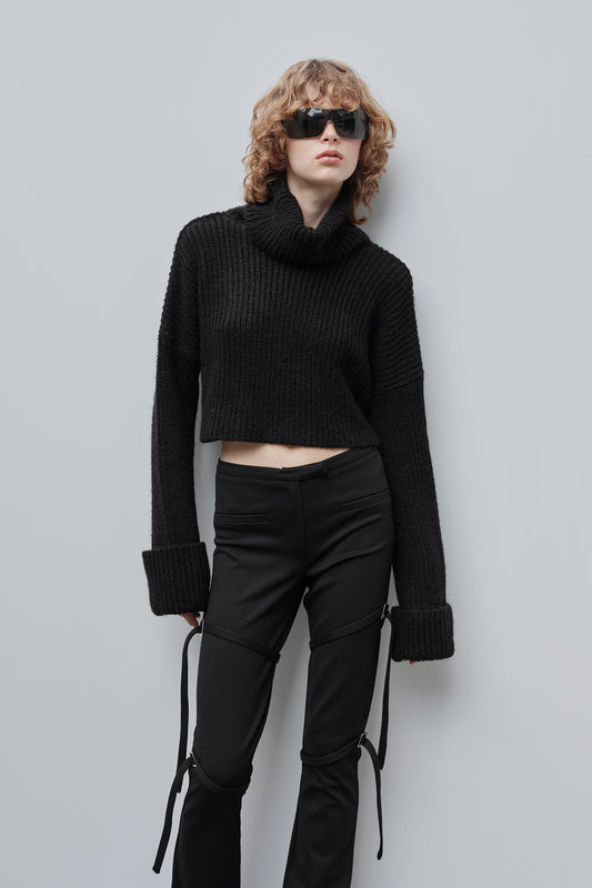 VATKALI Turtleneck Crop Sweater Black Women