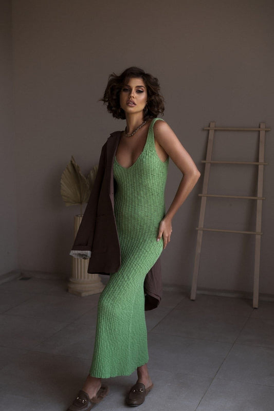 BOHEMAİ Janell Green Knitwear Midi Strap Dress Women