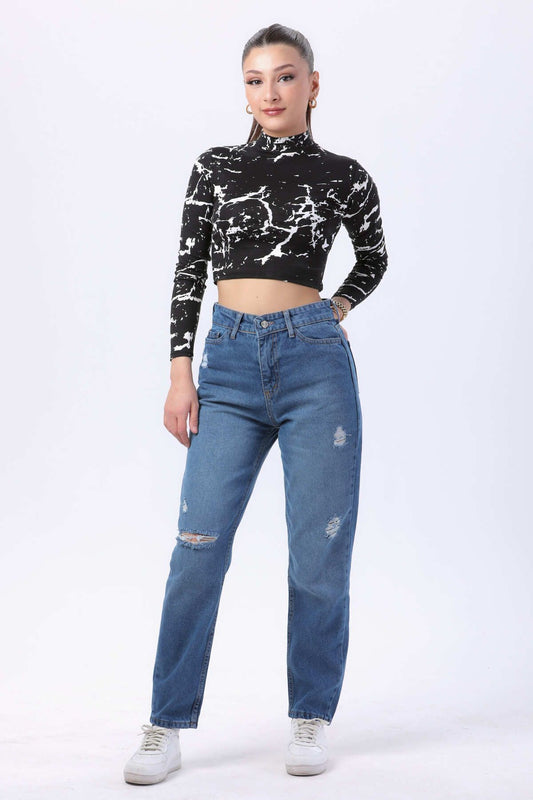 TOFİSA Blue Mom Jeans Medium Women's Jeans Women
