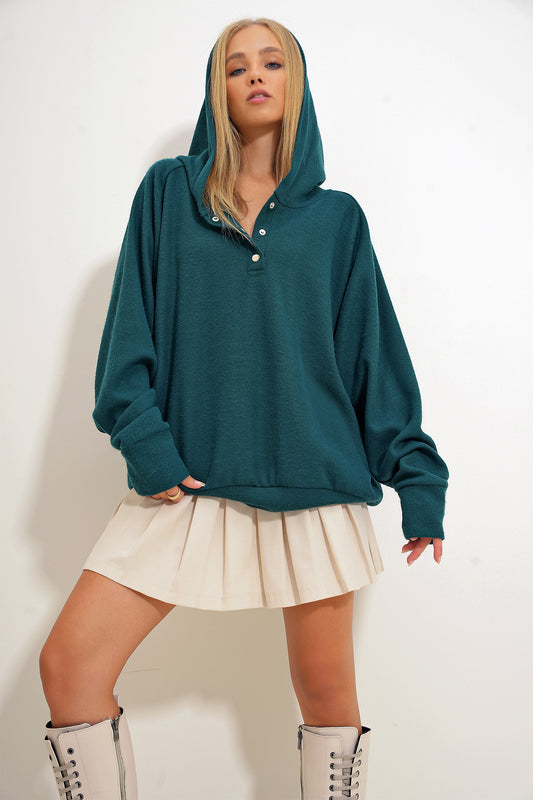 Trend Alaçatı Stili Women's Sweatshirt - Emerald Green Women