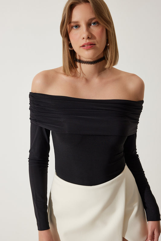 Happiness İstanbul Women's Black Off-the-Shoulder Gather Detailed Blouse Women