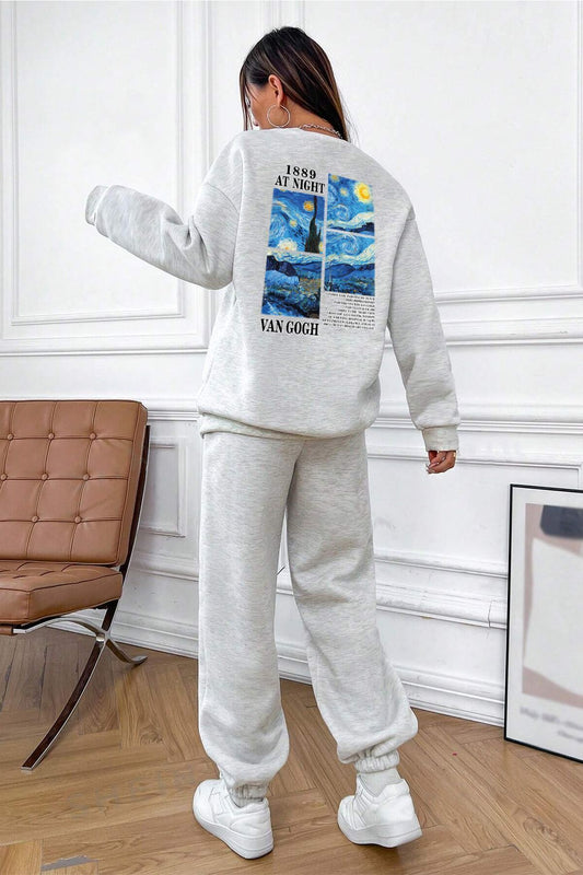 uyguntarz Van Gogh Unisex Tracksuit Set - Back Printed Gray Unisex