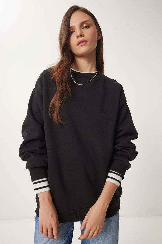 Happiness İstanbul Women's Black Chardon Basic Sweatshirt Women