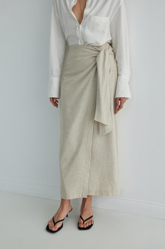 Suud Collection Natural Noli Linen Wrap Skirt Women