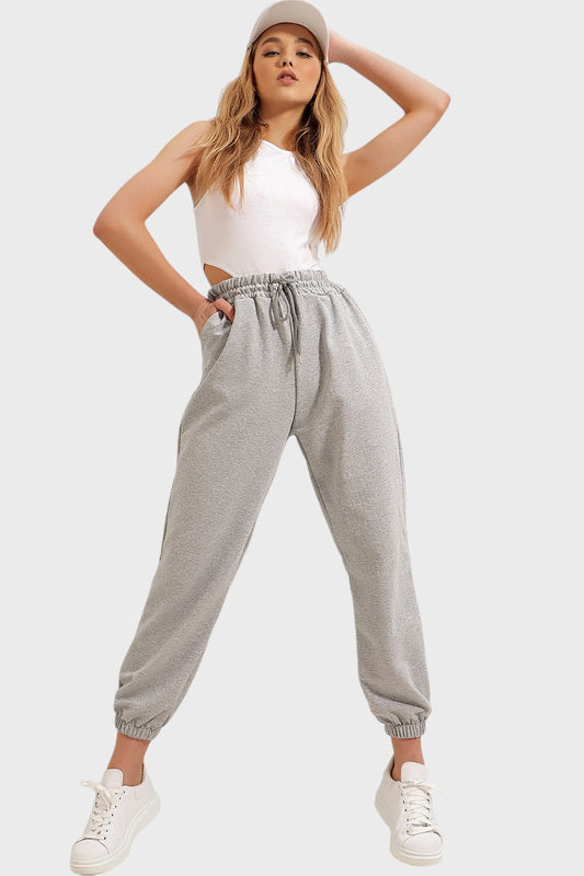 Trend Alaçatı Stili Women's Grimelange Seasonal Elastic Two Yarn Sweatpants Alc Grey Melange Women