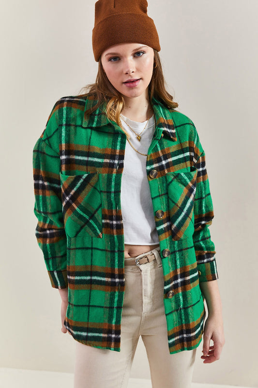 Bianco Lucci Women's Patterned Long Shirt Green Women