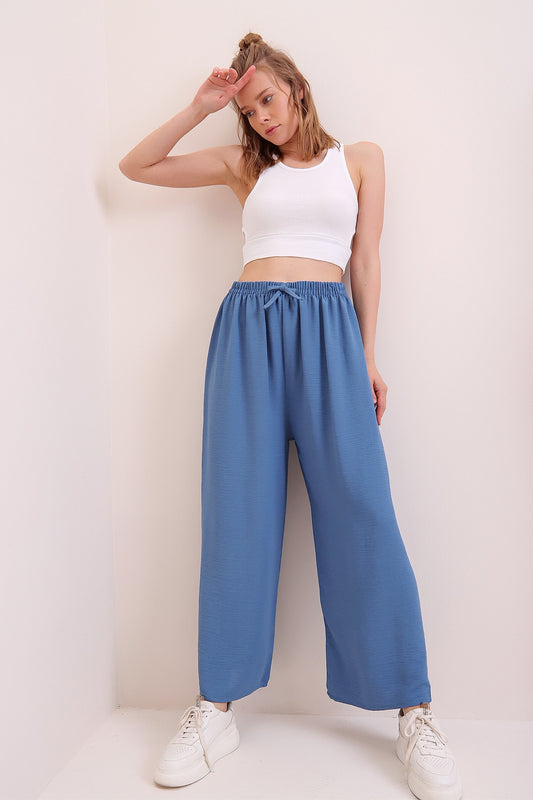 Trend Alaçatı Stili Women's Indigo Elastic Waist Relaxed Cut Aerobin Trousers Women