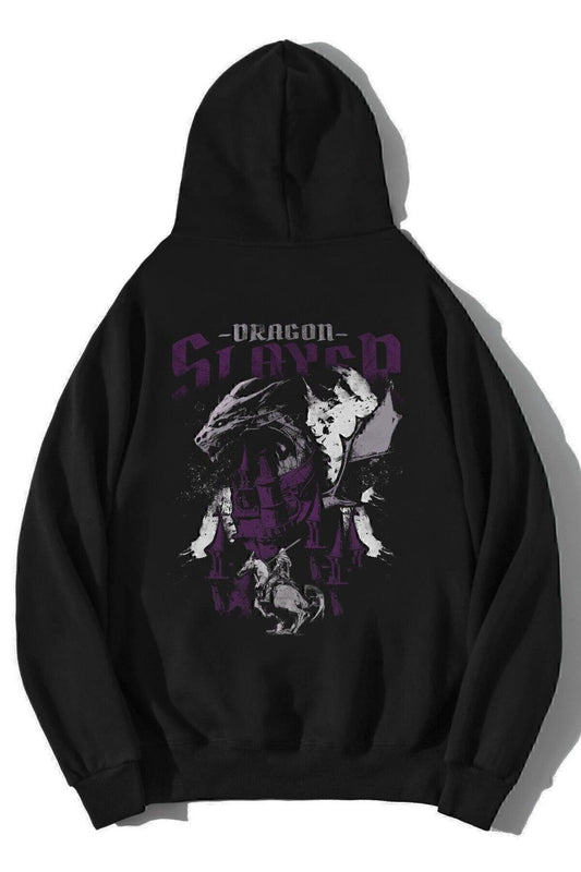 Know Unisex Oversize Black Dragon Slayer Printed Hooded Sweatshirt Unisex