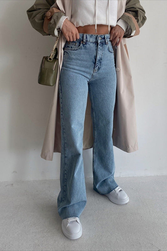 Ramrod Jeans Leka Blue Snow Washed Lycra Wide Leg Palazzo Trousers Women