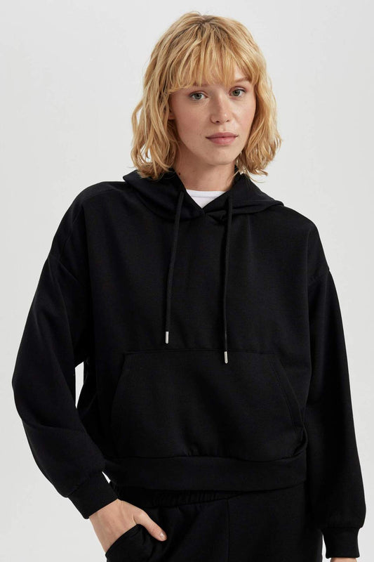 DeFacto Defactofit Hooded Skuba Diver Sports Sweatshirt Black Women