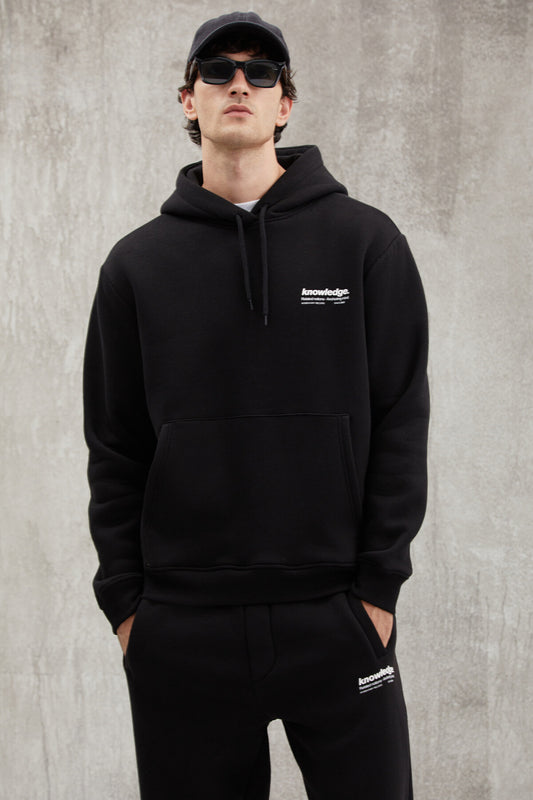GRIMELANGE Martel Men's Soft Fleece Inside Printed Regular Cord Black Sweatshirt Men