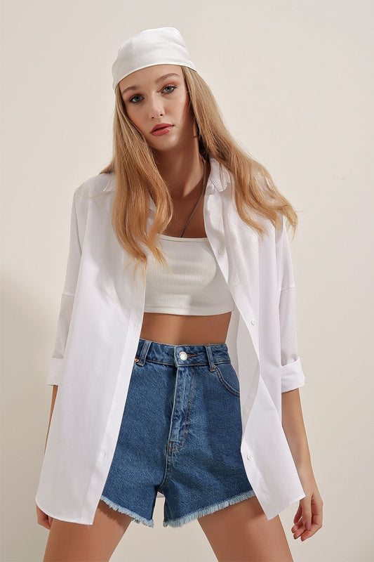 Bigdart Oversize Long Basic Shirt - White Women
