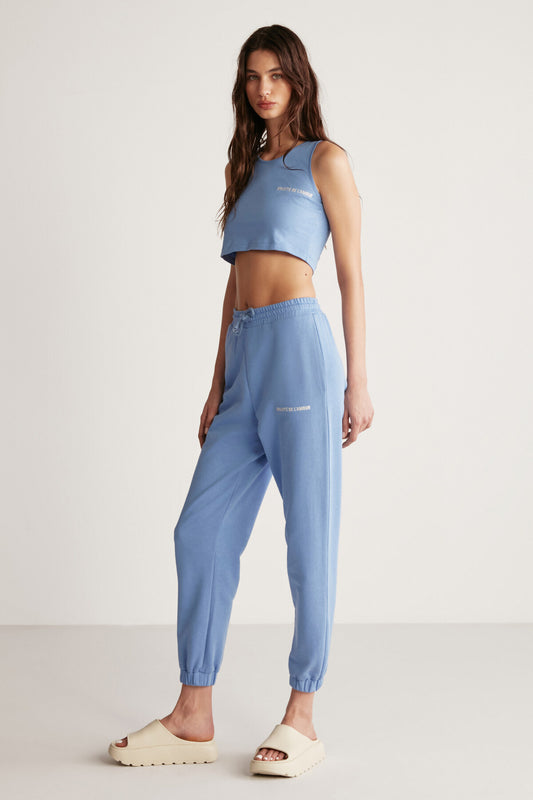 GRIMELANGE Carroline Women's - Relaxed Fit Embroidered Blue Sweatpants, Elastic Waist and Leg Women