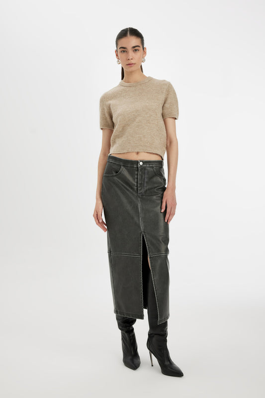 DeFacto Faux Leather Maxi Pencil Skirt Anthracite Women