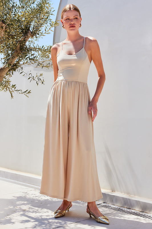 Bigdart Beige Model Wide Leg Strap Jumpsuit Women