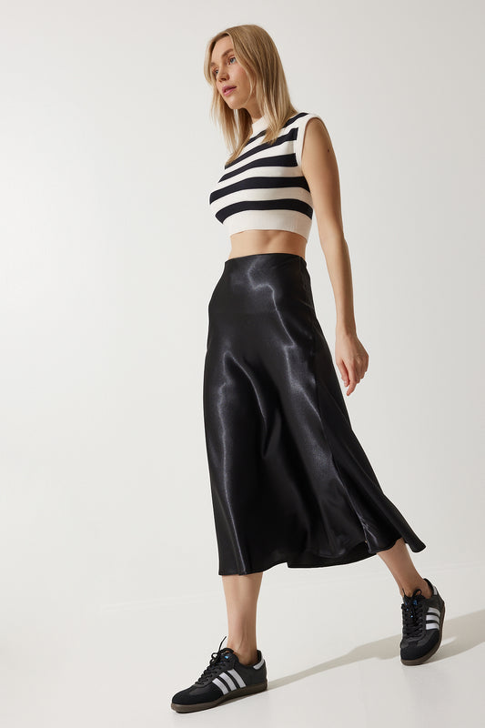 Happiness İstanbul Women's Black Satin Surface Skirt Women