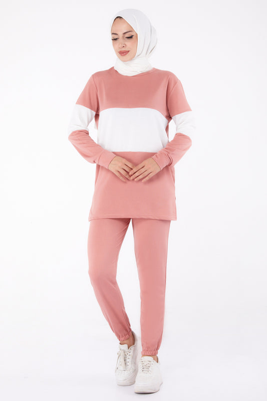 TOFİSA Long Sleeve Garnished Suit Set Rose Women