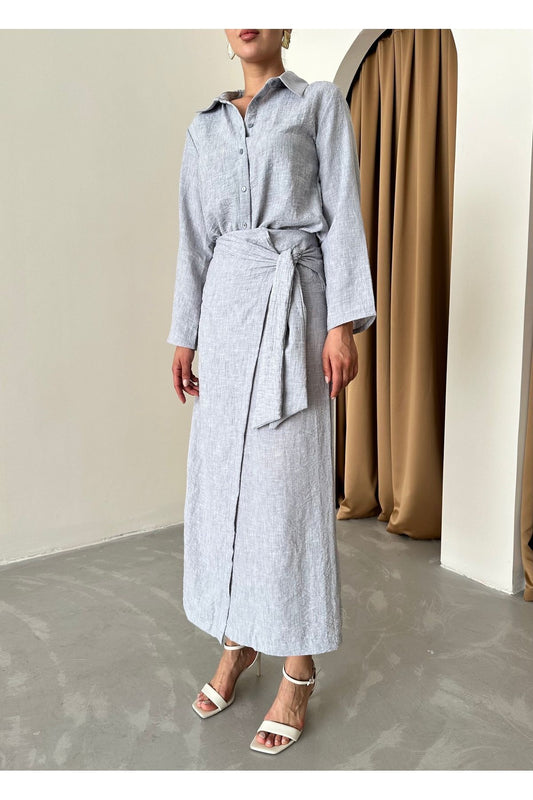 Laluvia Coffee Lacing Detailed Skirt Set Dark Grey Women