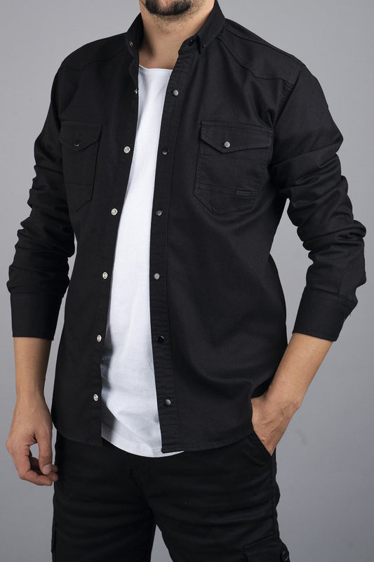 bombe Men's Denim Shirt Slim Fit Black Men