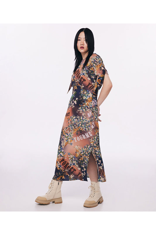 Twist Floral Dress Design Brown Women