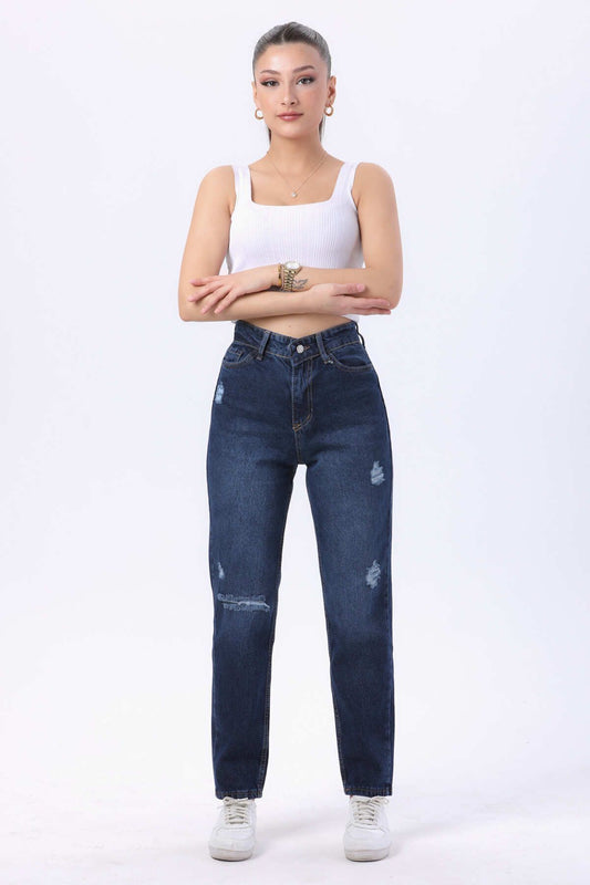 TOFİSA Blue Mom Jeans Medium Women's Jeans Dark Blue Women