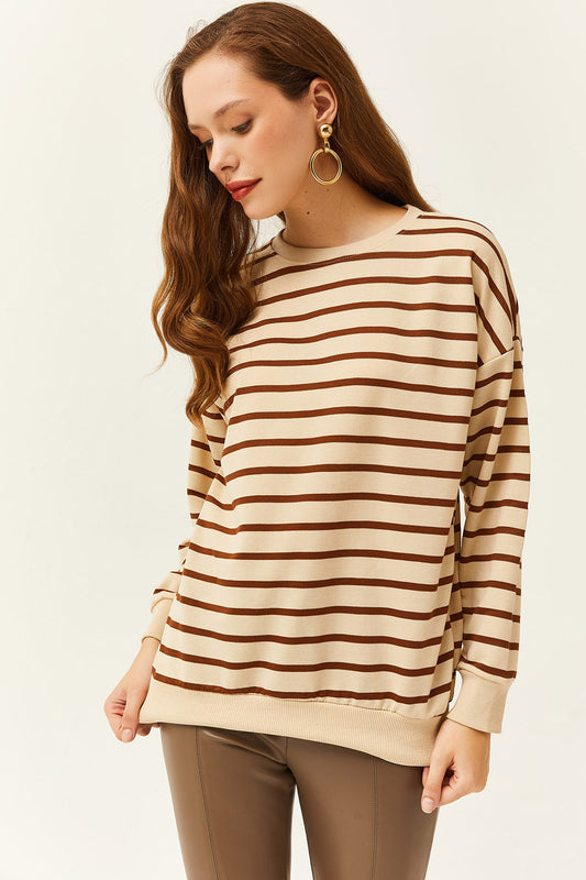 Olalook Stone Brown Soft Textured Sweatshirt - Swt Stone Coffee Women