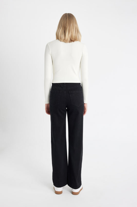 DeFacto High Waist 90S Wide Leg Long Jean Trousers Black Women