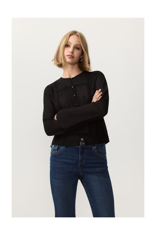 LEFTIES Woman's Embroidered Semi-Sheer Shirt Black Women