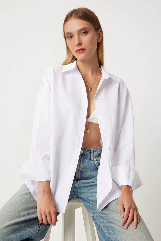Happiness İstanbul White Oversize Women's Shirt Women
