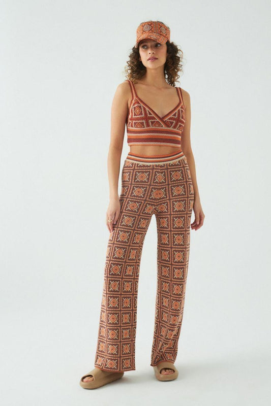 JU Ethnic Pattern Wide Leg Knitwear Trousers Multi Women