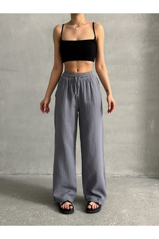 BEJNA Women's Gray Muslin Palazzo Trousers Dark Gray Women