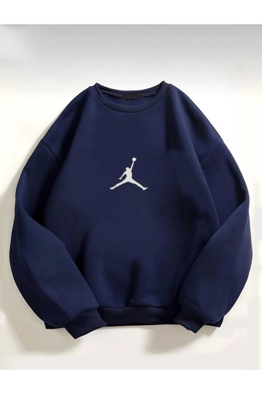 My Blog Navy Blue Oversize Basketball Printed Sweatshirt Women