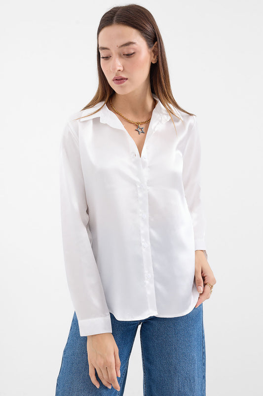 Bigdart Lightly Flowing Satin Shirt - White Women